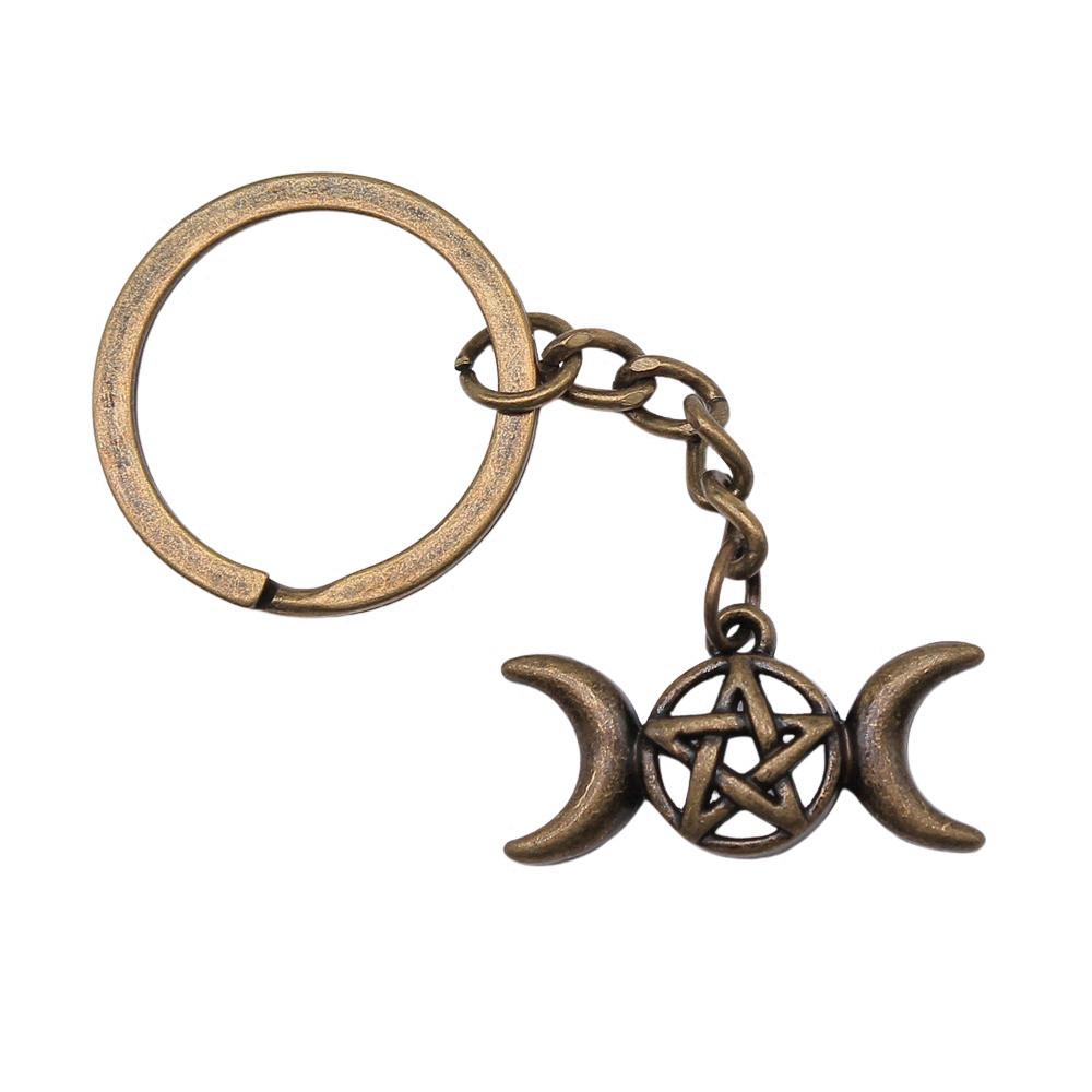 Dreifachmond Pentagramm Anhänger Schlüsselanhänger Stern Wicca Thema Schlüsselring 28mm