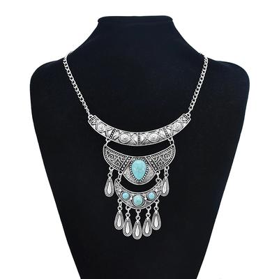 Mehrschichtige Böhmische Quaste Statement Halskette Für Frauen Geschnitztes Auge Vintage Ethnisch Lange Kette Anhänger Halskette Collier Femme