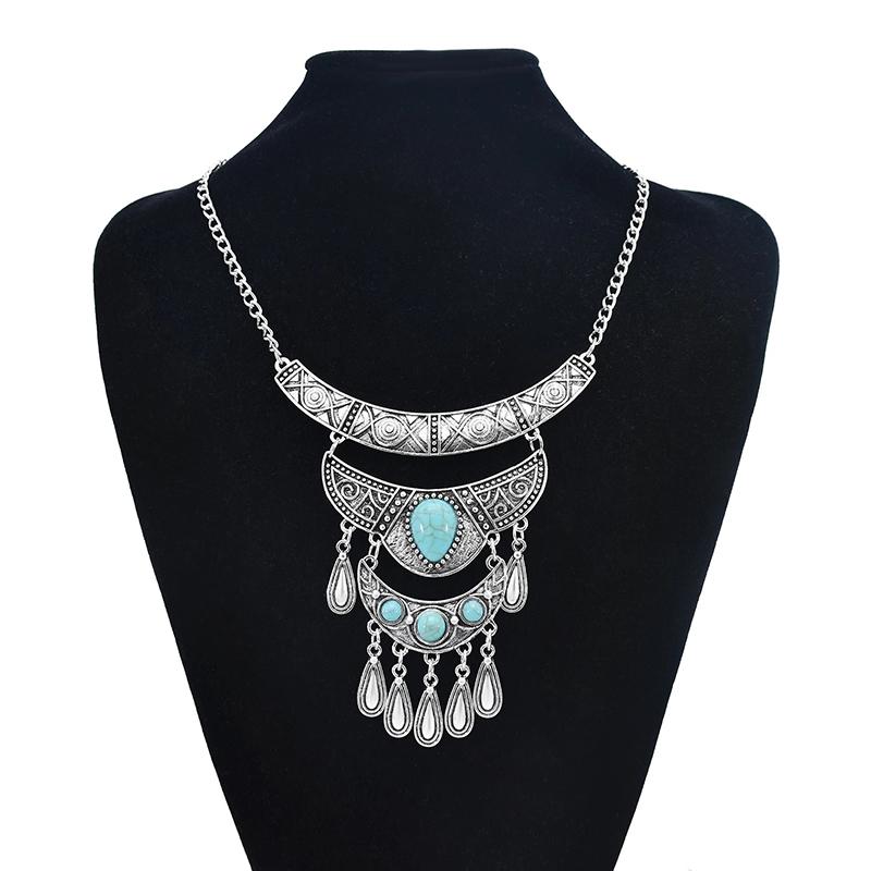 Mehrschichtige Böhmische Quaste Statement Halskette Für Frauen Geschnitztes Auge Vintage Ethnisch Lange Kette Anhänger Halskette Collier Femme