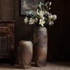 Wabi-Sabi Retro Keramik Bodenvase - Zen Gealterter Terrakotta Topf für Trockenblumen, Rustikales Haus Wohnzimmer Dekor