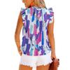 Women's sleeveless round neck colorful printed chiffon shirt
