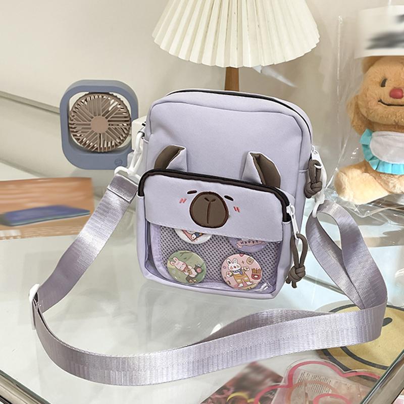 Kawaii Capybara Anime Crossbody Bag Versatile Student Casual Messenger Bag Sweet Translucent Cute Lightweight Canvas Multipurpose Shoulder Bag
