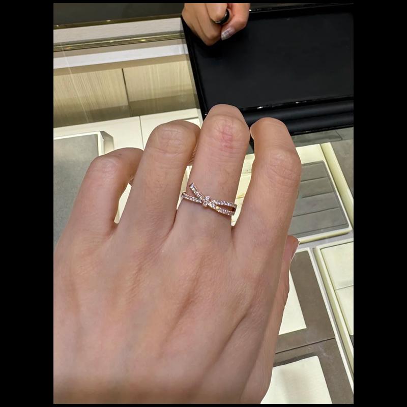 Adjustable Japanese-Korean Double Diamond Ring with Copper Micro-Set Zircon