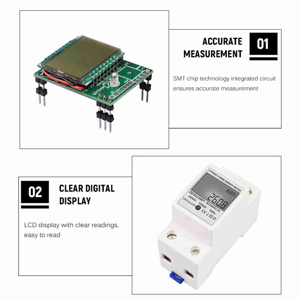 Digital Electric Energy Meter Single Phase DIN Rail Electricity Meter One Phase Two Wire Multifunction Electrical Meter