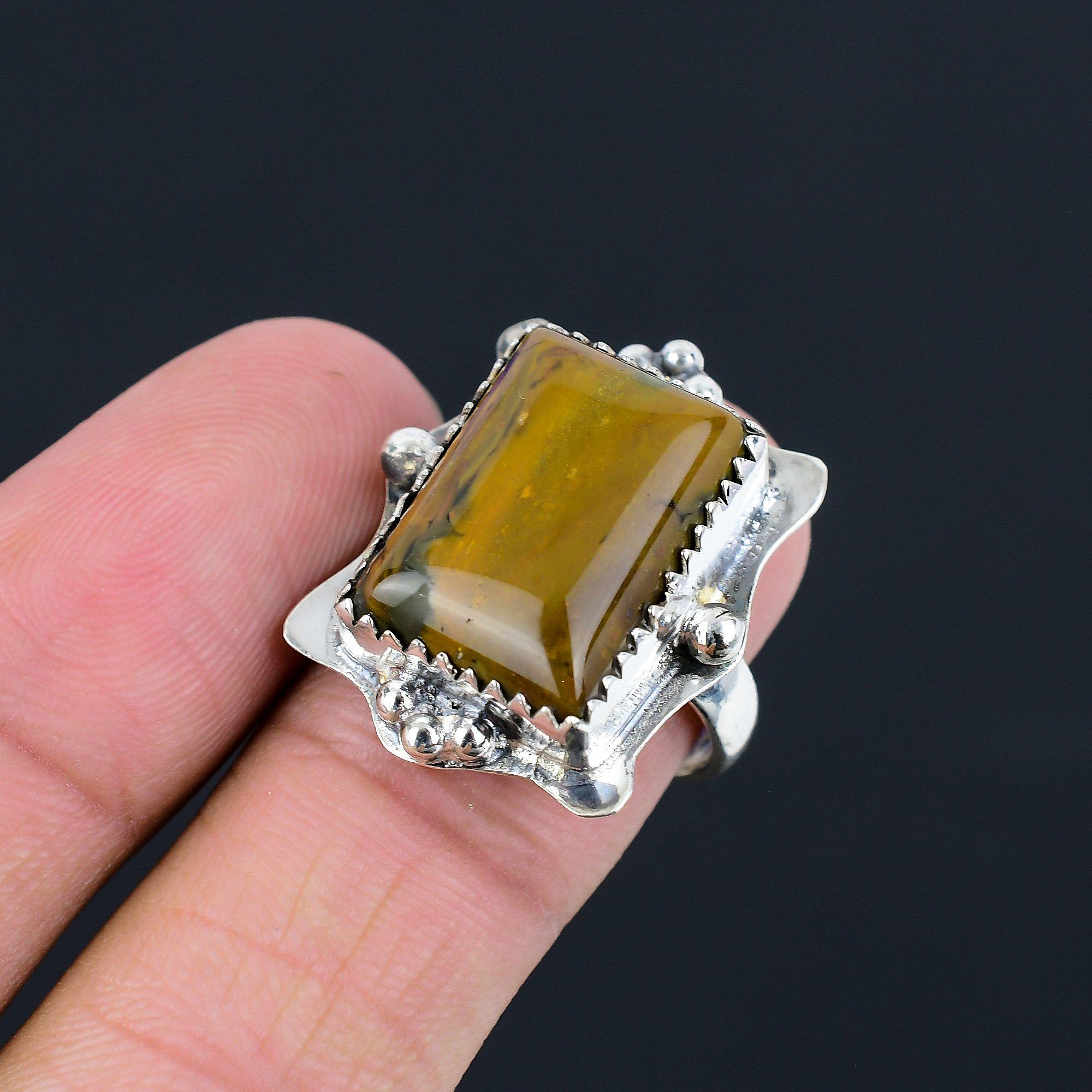 Sterling Silver Polychrome Jasper Gemstone Engagement Statement New Ring Size 8 8