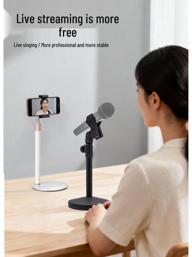 Adjustable Metal Desktop Microphone Stand with Weighted Round Base for Conference, Broadcast & Performance