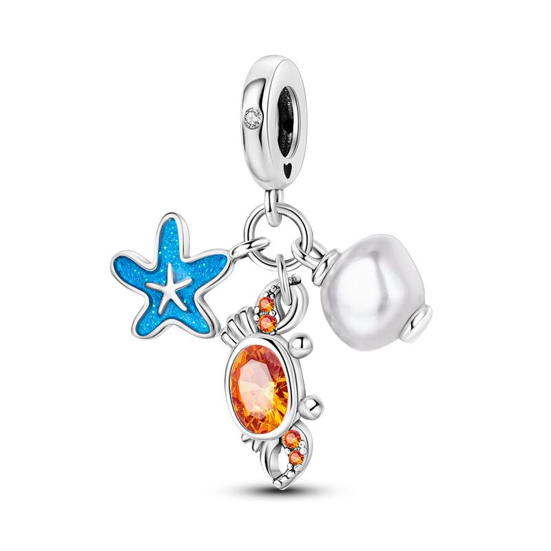 Marine Organism Seriescopper Charms Pendants Fit Original Pandora Bracelet Diy Beads Shell Pearls Conch Moon Star