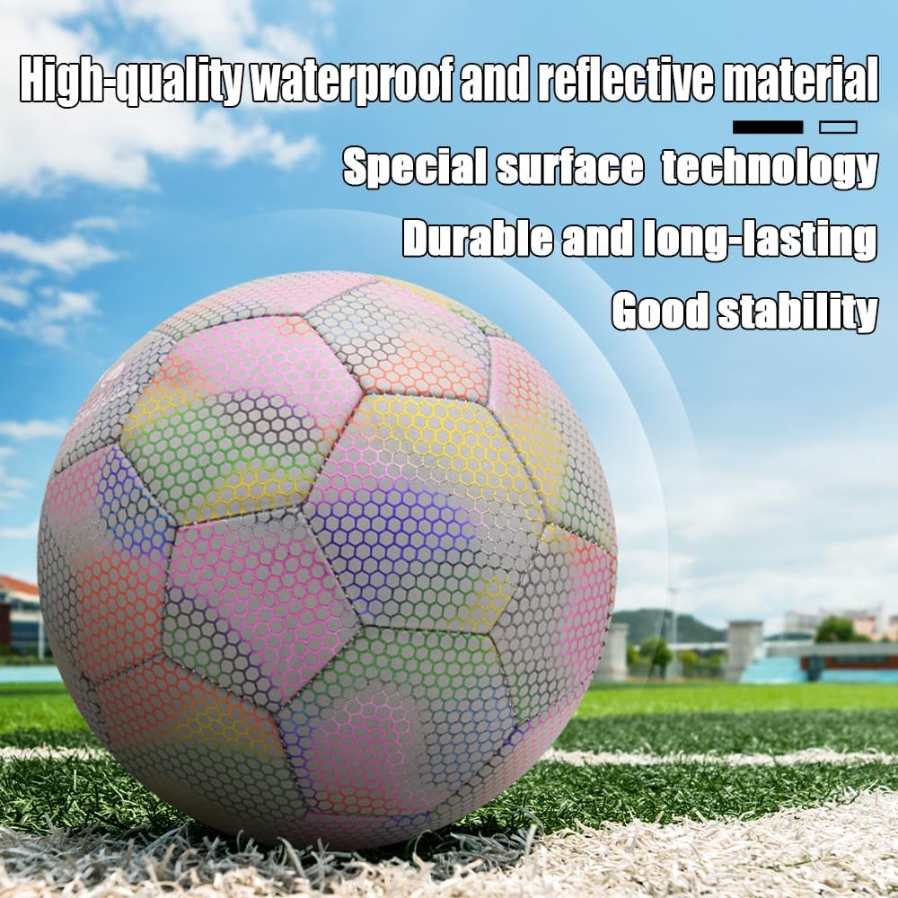 Fantecia Reflective Football with Shiny Size 5 Ball for and Adults Training Pump, Girls, Teens,
