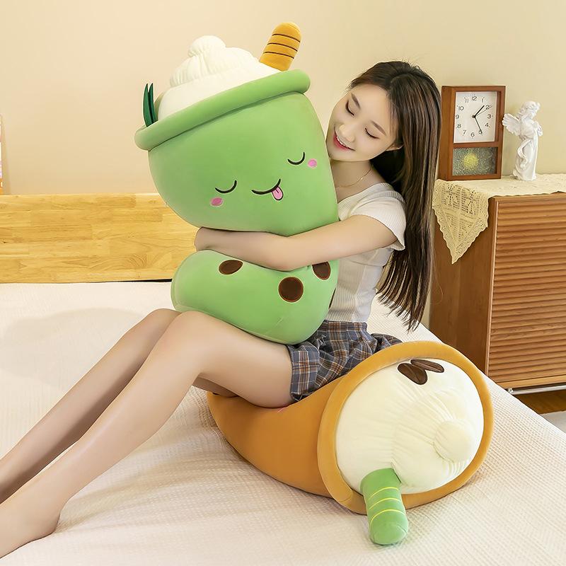 New Ice Cream Milk Tea Cup Throw Pillow Plush Toy Creative Bubble Tea Girls Soothe Doll Doll