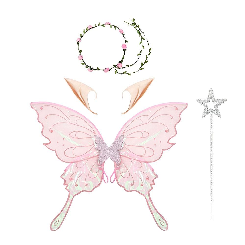 4Pcs Floral Garland Headband Butterfly Wings Set Hollow Mesh Sparkling Angel Wings  Women Girls