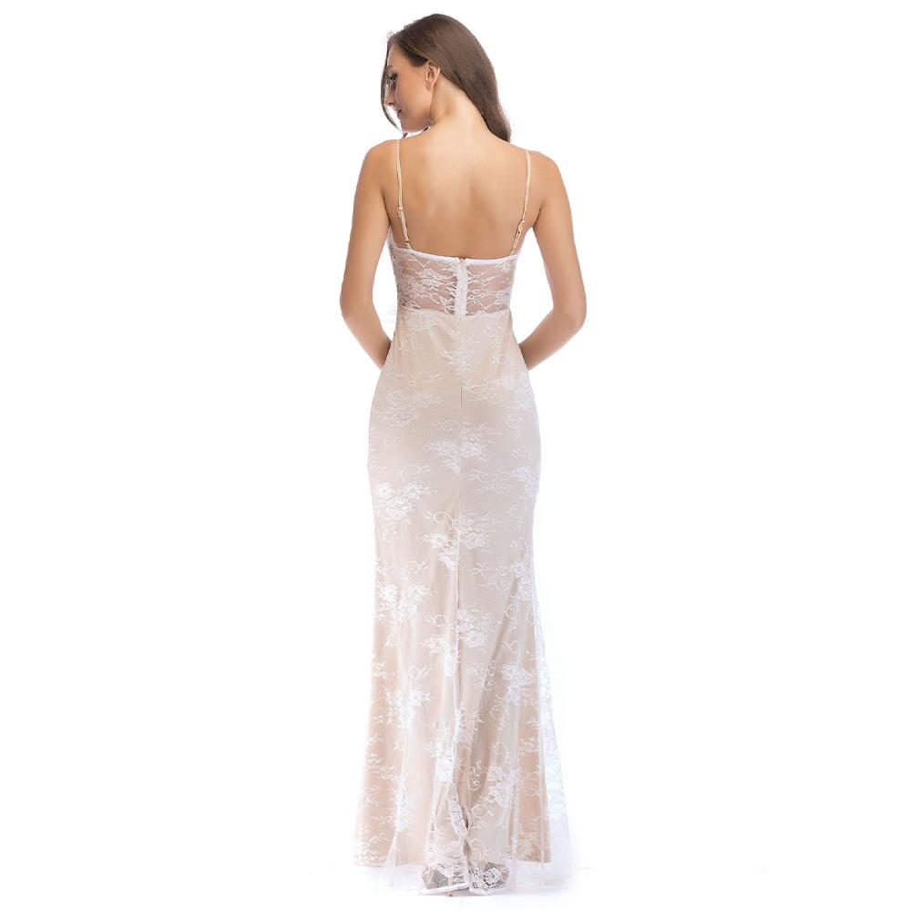 Women's New Lace Dress with Sling Open Back Evening Dress Long Dress