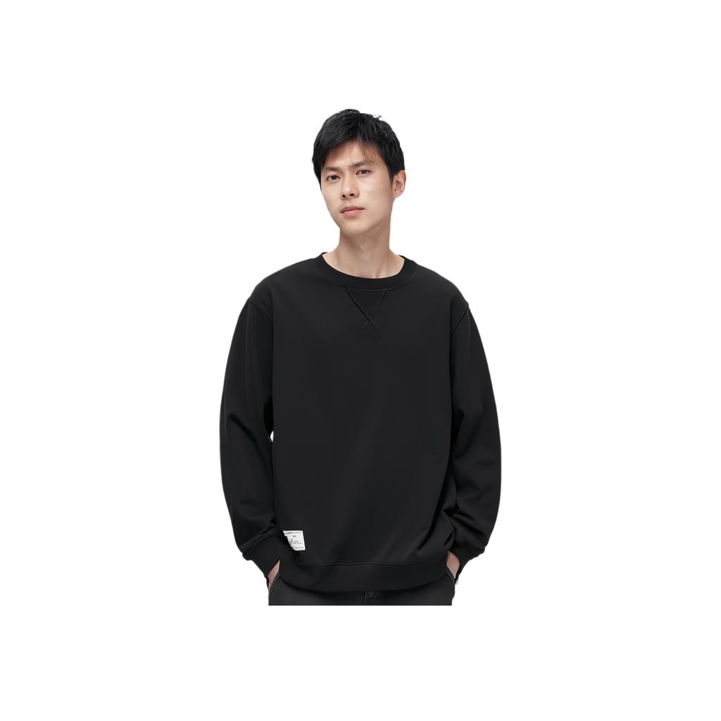 Futter Sport Trend Serie Einfarbig Kleines Logo Pullover Langarm Rundhalsausschnitt Sweatshirt Herren Oberteile Schwarz AWDT073-4