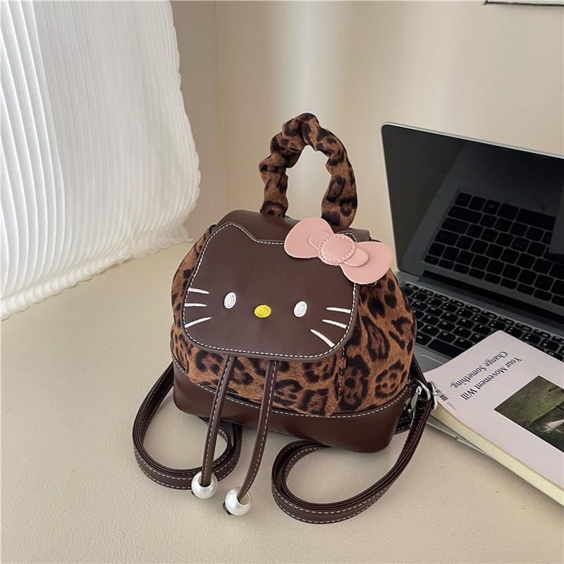 Hello Kitty Cat Mini Backpack With Nylon Material And Butterfly Knot For Daily Use