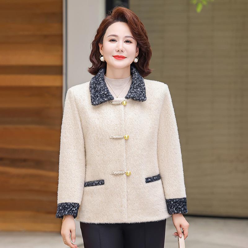 

Stylish Woolen Coat for Middle-aged Women - Spring/Autumn Fashionable Short Style 4XL (133-143 Jin) бежевый