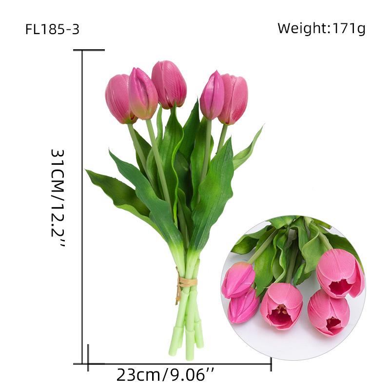 Simulierter 5-köpfiger Tulpenstrauß, Künstlicher Tulpenstrauß mit weicher Gummihaptik, Nordische Heimdekoration, Falsche Blumenzierde