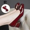 Autumn High Heels New Middle Heel Soft Sole Small Leather Shoes Thick Heel Single Shoes