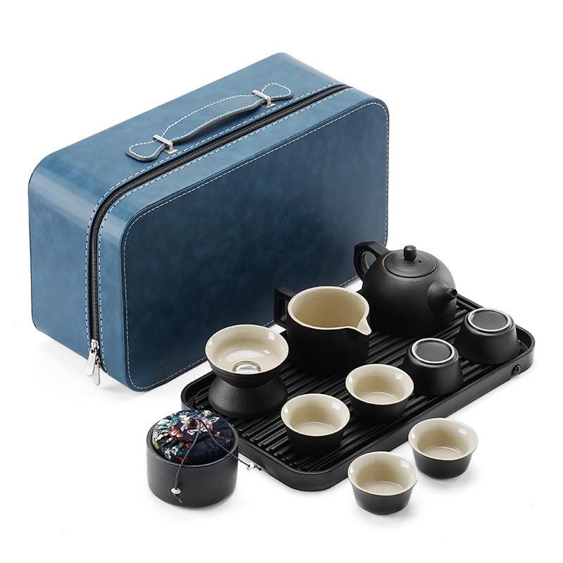 Portable Japanese-Style Ceramic Tea Set With Carry Case Minimalist Travel Cups Tray Office Outdoor Use