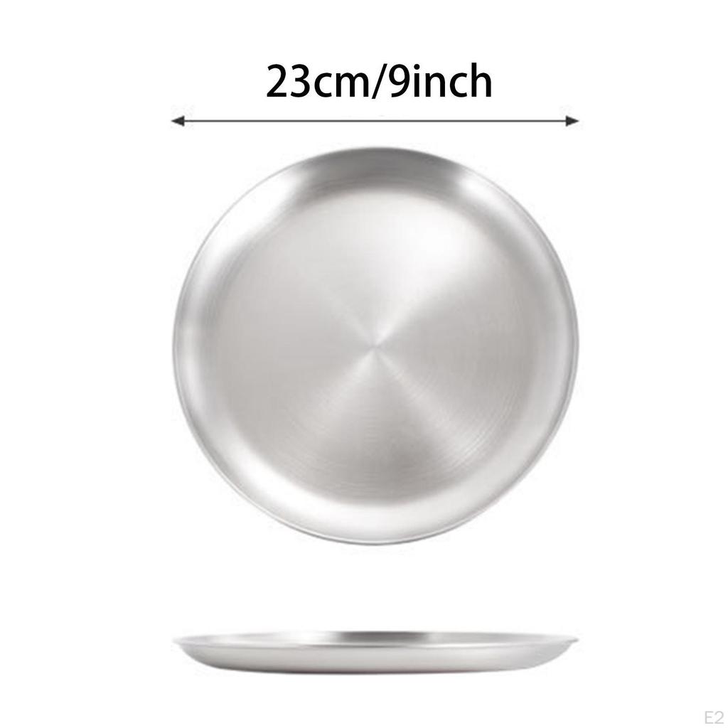 6 Pack Stainless Steel Dinner Plates, Camping Tableware, Round Pizza Tray, Outdoor