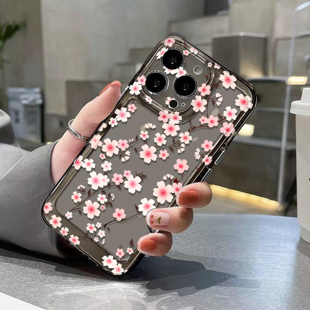 Pink small floral application iPhone17promax Apple 16 mobile phone case 14/13 fine hole 15ins wind soft case