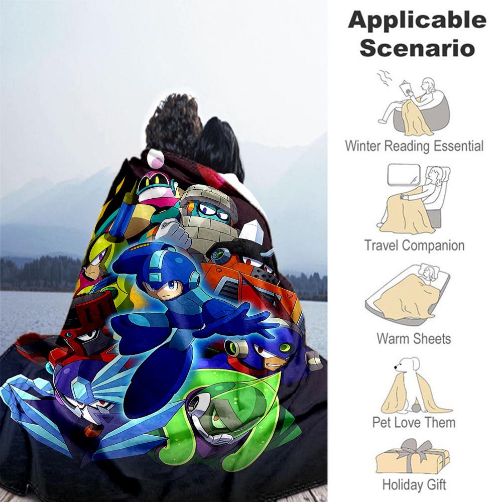1PC Mega Man, Robotics Outdoor Blanket Lightweight Flannel, Soft & Warm, All-Season Use for Sofa, Outdoor, Camping, Living Room, Office19