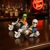Unique Motorcycle Enthusiast Gift Halloween Skeleton Riding Figurine, Gothic Spooky Statue for Home Gifts Skull Collectors Garden, Resin Biker