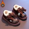 Girls cotton shoes leather shoes 2025 winter new girls velvet warm princess shoes children soft-soled beanie shoes
