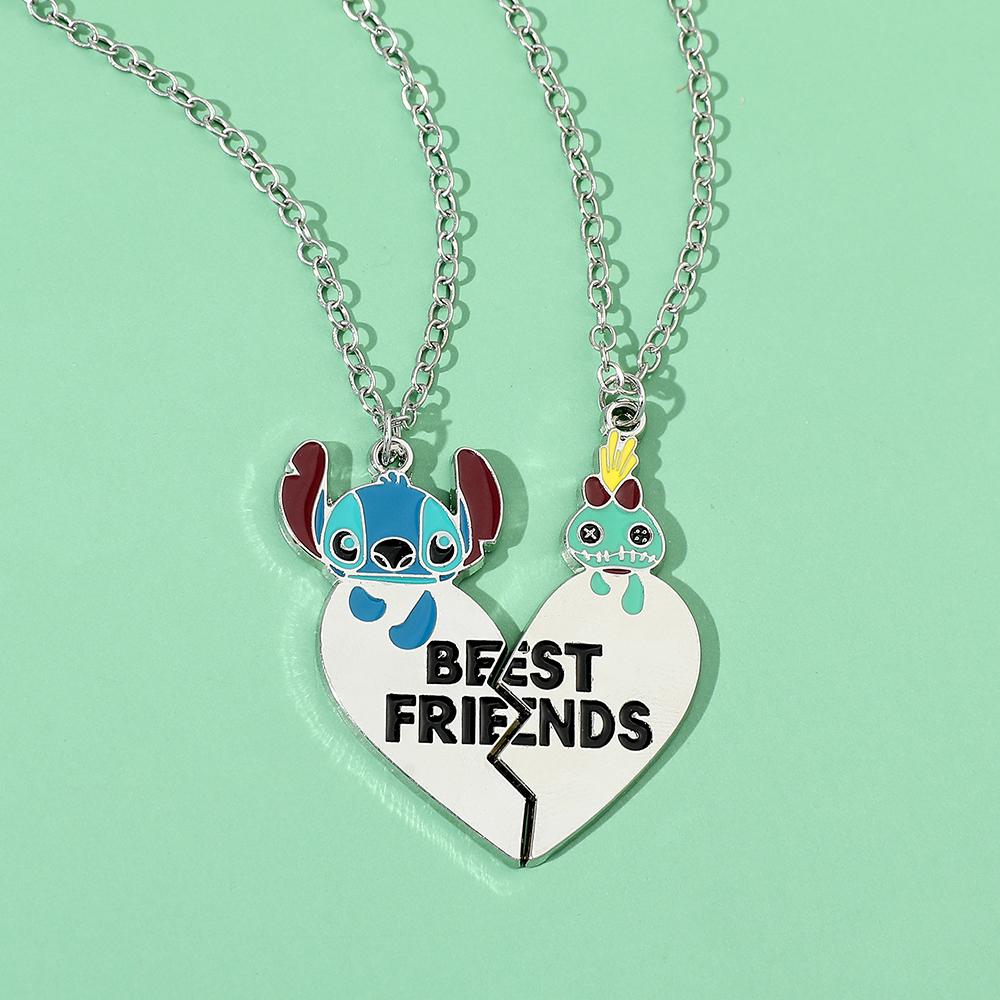 Couple's Stitch Heart Necklace - Gold & Silver Angel And Stitch Cute Style Jewelry Pendant Gift for Girls