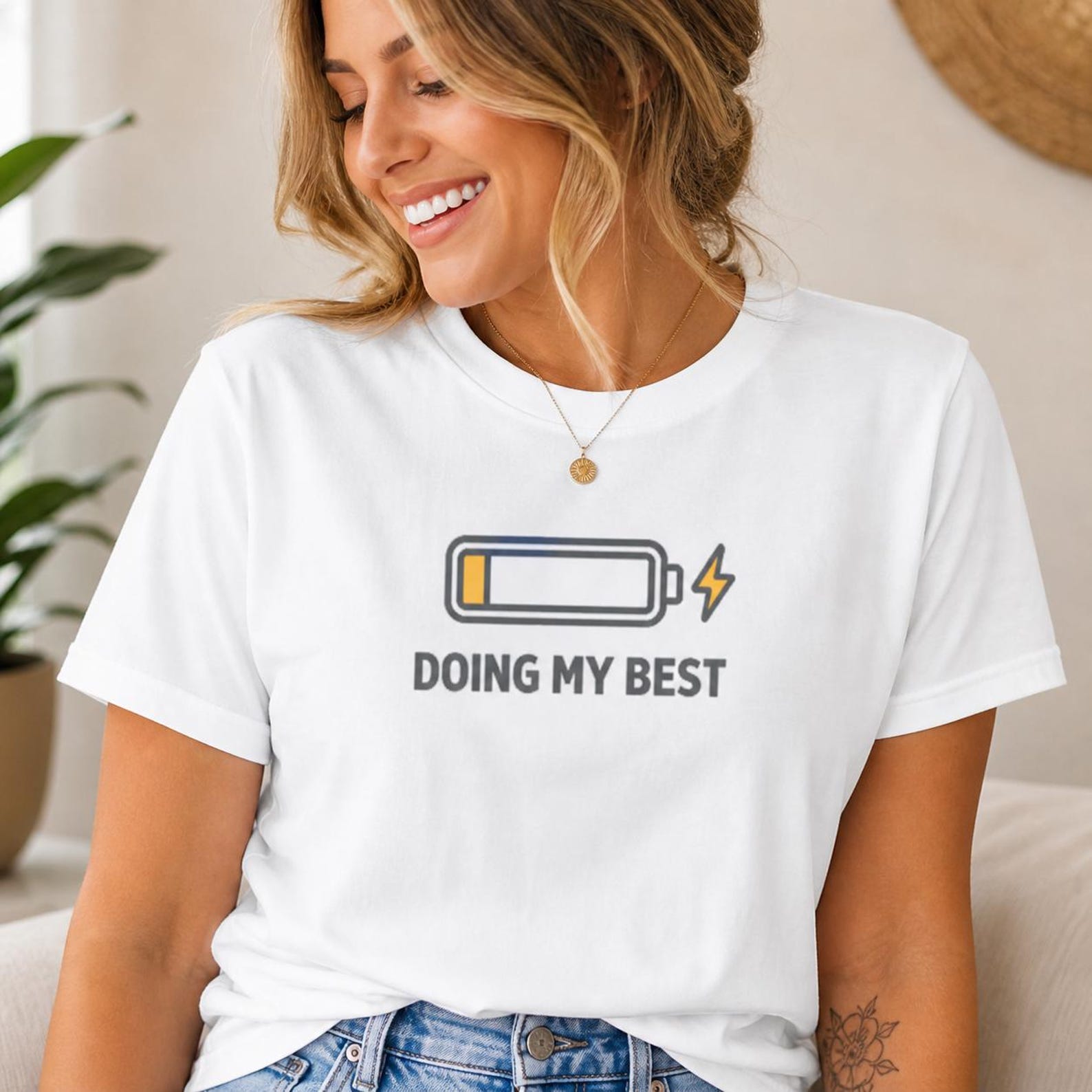 Doing My Shirt, Low Battery Graphic Tee, Minimalist Mental Health Awareness T-Shirt S
