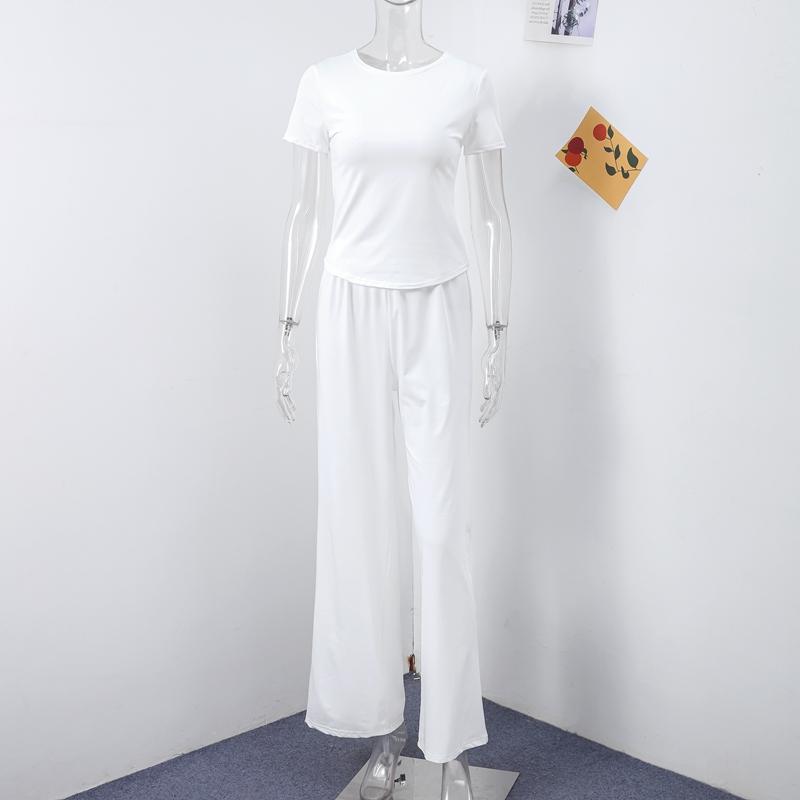 Uformelt Langbuksesett Dame O-hals Kortermet T-skjorte Elastisk Midje Buksesett Vår Sommer Ensfarget Dame Pendlerantrekk