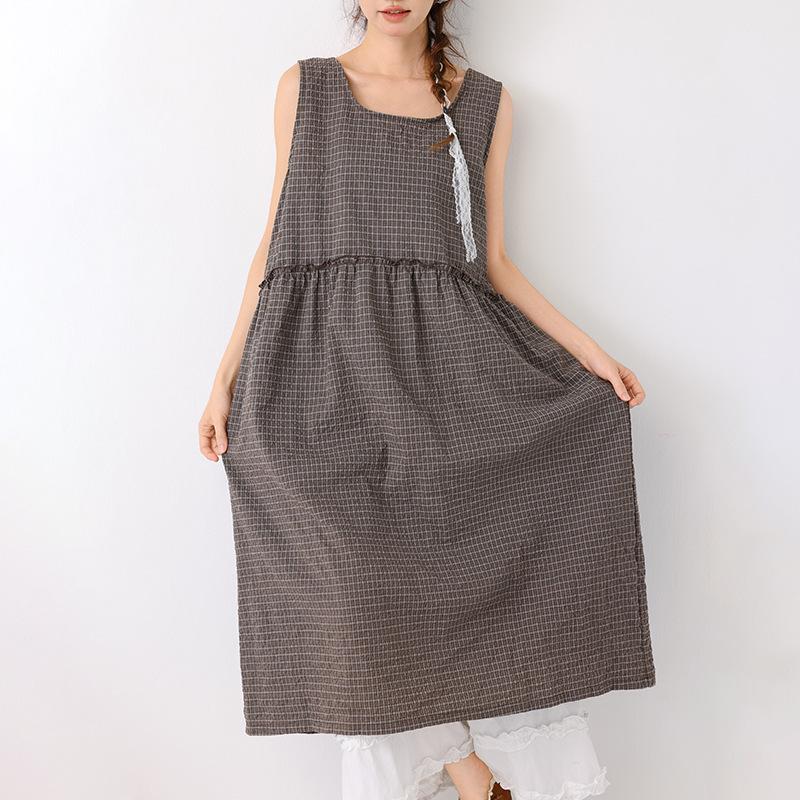 2026 Spring Artistic Sleeveless Layered Long Vest Dress - Fresh Japanese Plaid Design