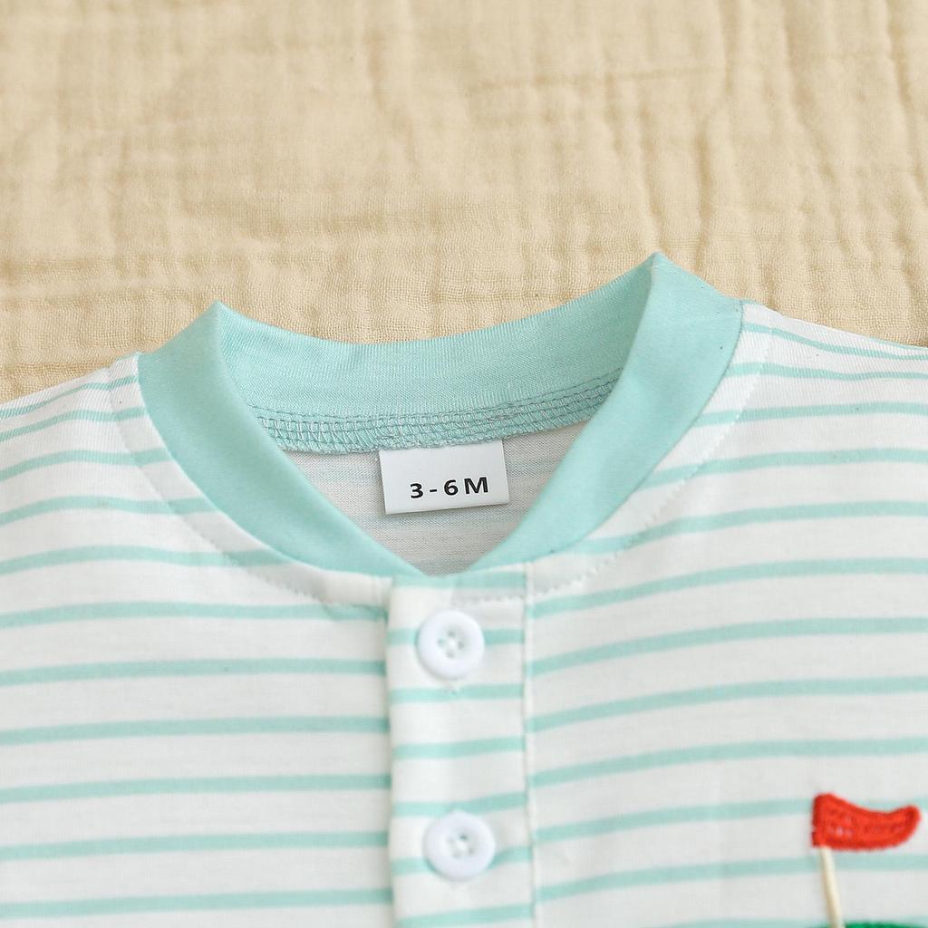 2026 Summer Baby Golf Outfit: Striped Short-Sleeve Bodysuit, Shorts & Hat Set