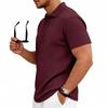 Mens Summer Textured Short Sleeve Polo Shirt Business Casual Solid Lapel Top