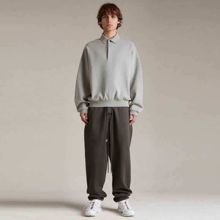 Fear of God Essentials Long-Sleeve Polo Dark Heather Oatmeal Men Tops Grey 192SP244393F