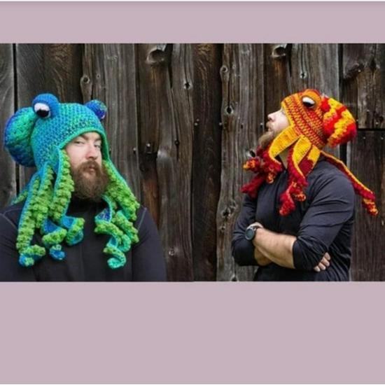 Handmade 2024 Fall/Winter Rainbow Dopamine Octopus Crochet Hat