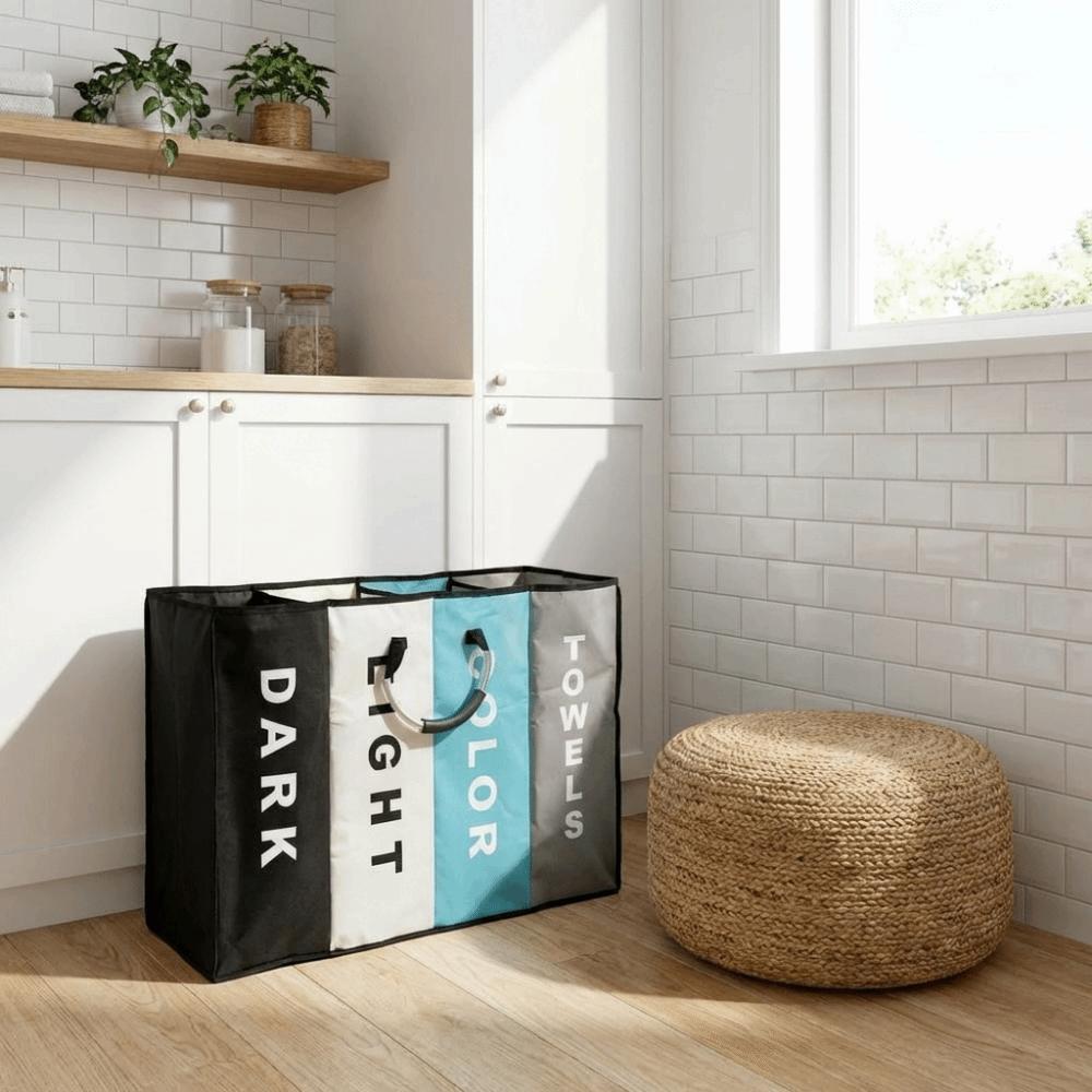 Folding 4 Grids Dirty Clothes Basket Oxford Cloth Miscellaneous Storage Bag  Dormitory