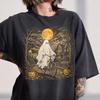 Retro Ghost Riding Bicycle Halloween Tee, Spooky Season Shirt, Haunted House Full Moon T-Shirt