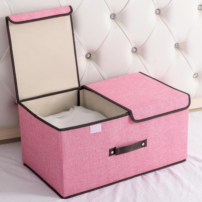 Cotton Fabric Foldable Storage Box Large Double Lid With Cover Organizer Underwear Miscellaneous Items Bedroom Arrangement Case