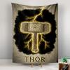 Tapestry Viking Thor Mjolnir Ornate Celtic Knot Golden Yellow Lightning Clouds Rune Text Poster
