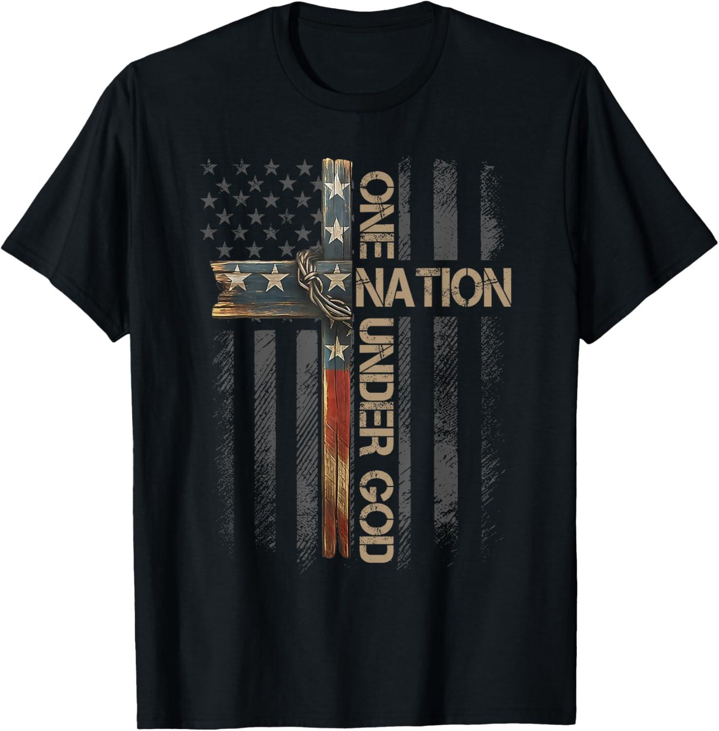 One Nation Under God US Flag 4th of July Patriotic Christian Unisex T-Shirt L