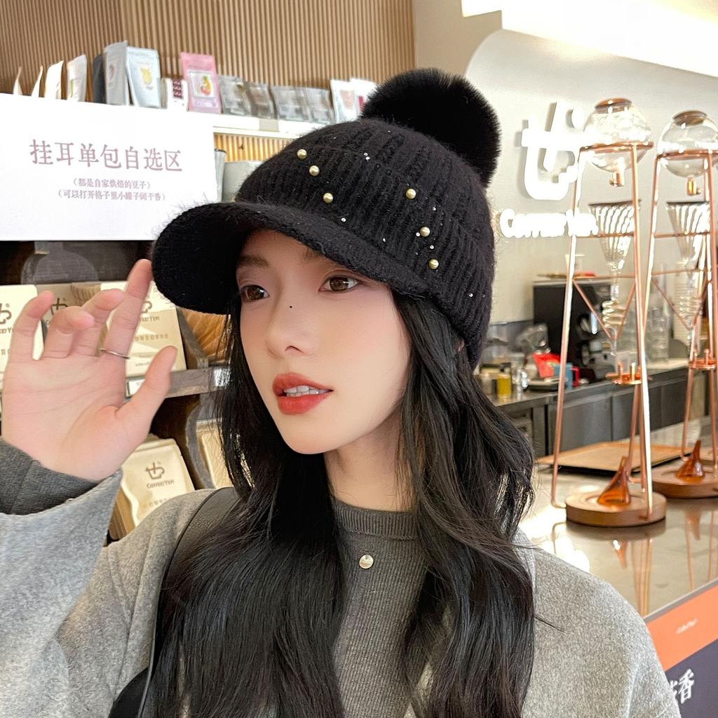 Outdoor Sports Women's Hat Autumn Winter Korean Baseball Cap Plush Lining Warm Knitted