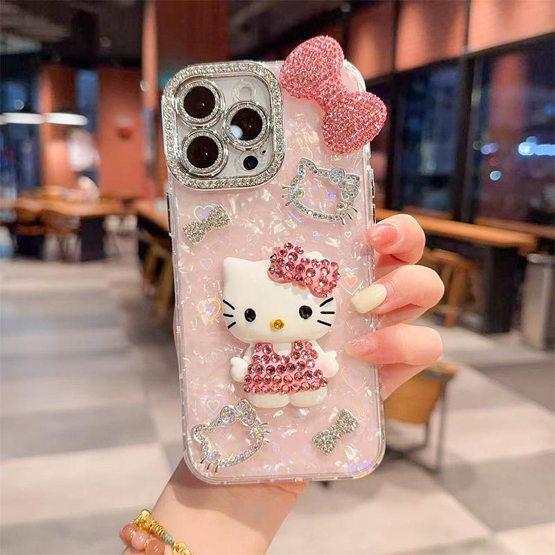 Rhinestone Bow Three-Dimensional Cat Mobile Phone Case For Iphone17Promax All-Inclusive Apple 15 Hard Case Light Luxury