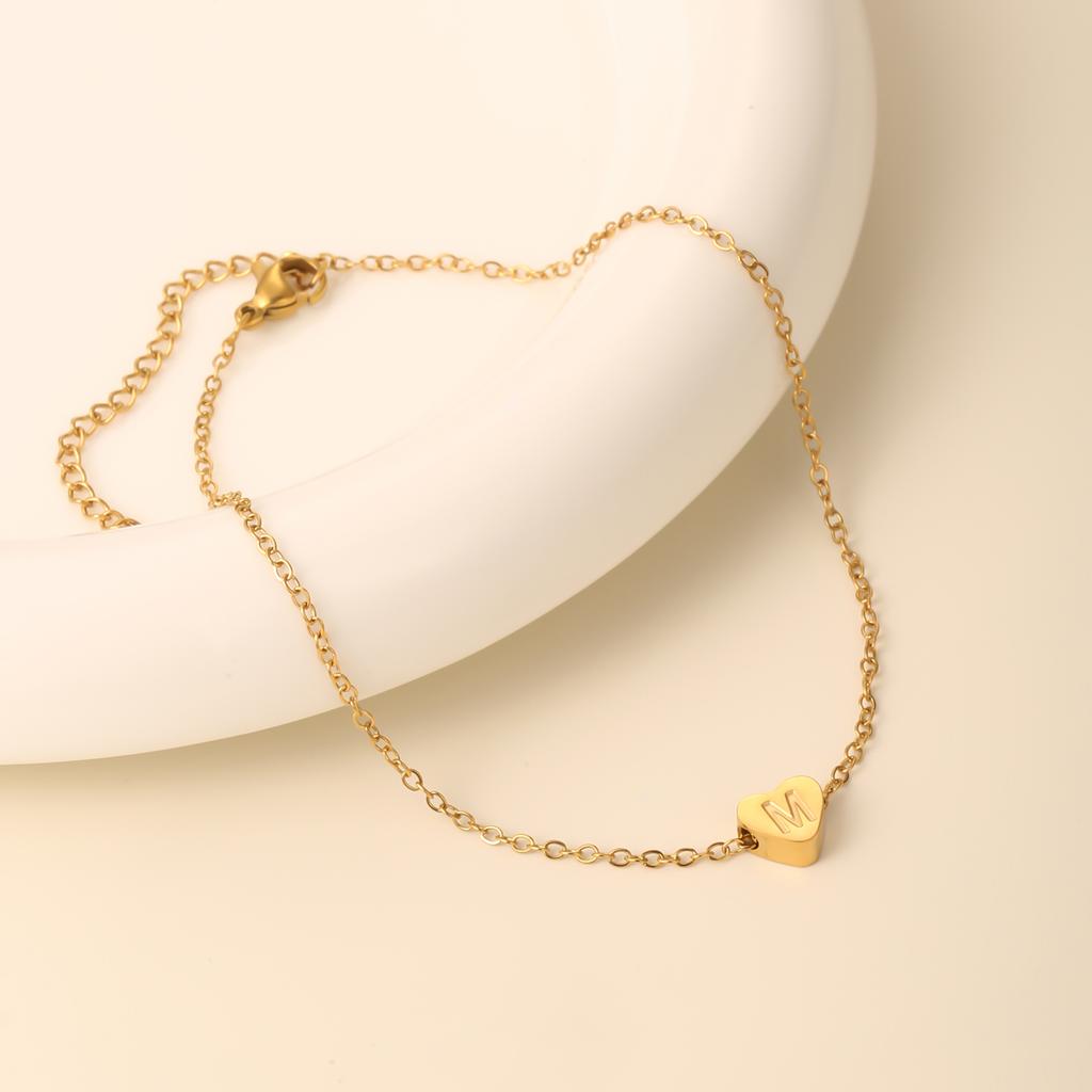 1 PZ Cavigliera a Catena Link in Acciaio Inossidabile Colore Oro Gioielli da Donna Cavigliera con Lettera Iniziale A-Z Cuore per Accessori da Donna