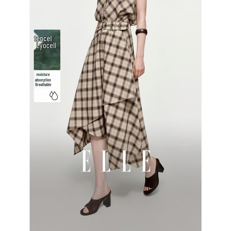 ELLE Women s Vintage Plaid A-Line Skirt S
