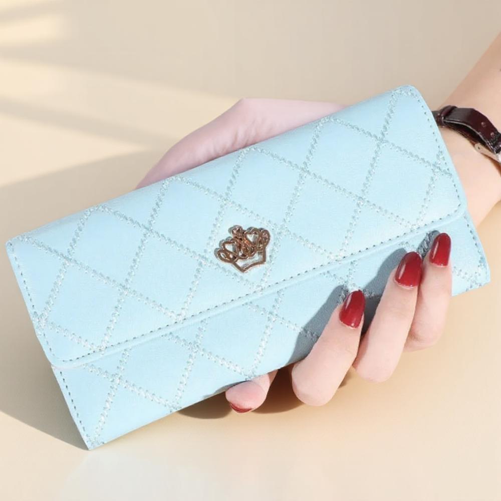 

Cute Pink Wallet for Women Plaid PU Leather Long Purse Pocket Money Coin Bag Hasp Phone Holder Stylish Design светло-синий