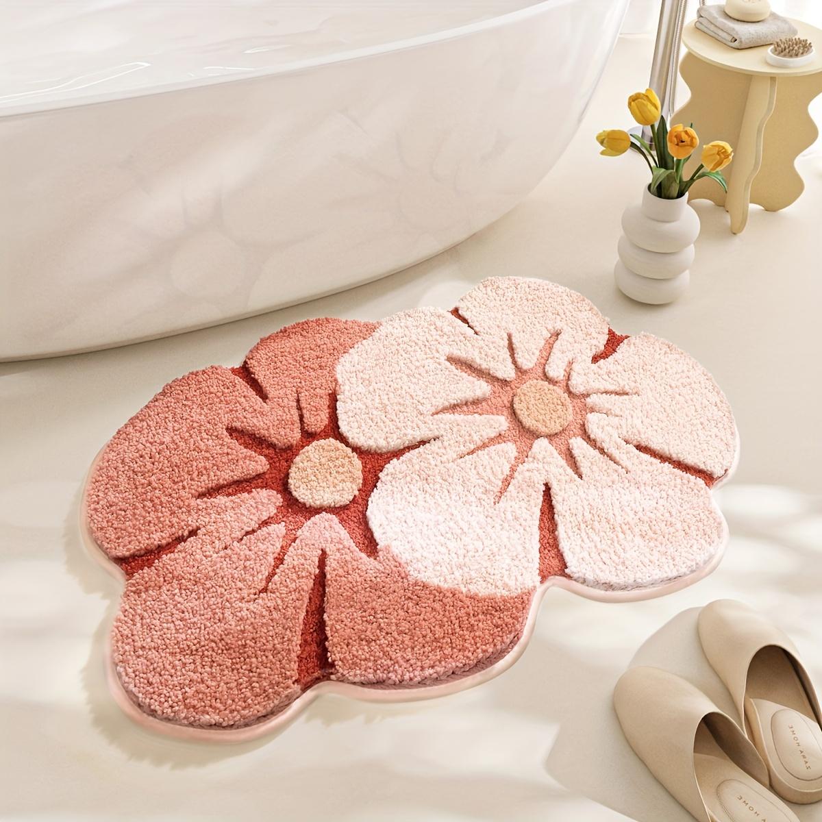 

Bathroom Floor Mat Two Color Flower Pattern Premium Soft and Comfortable Bathtub Rug Suitable for Bathroom Bathtub Laundry Room 70x45cm