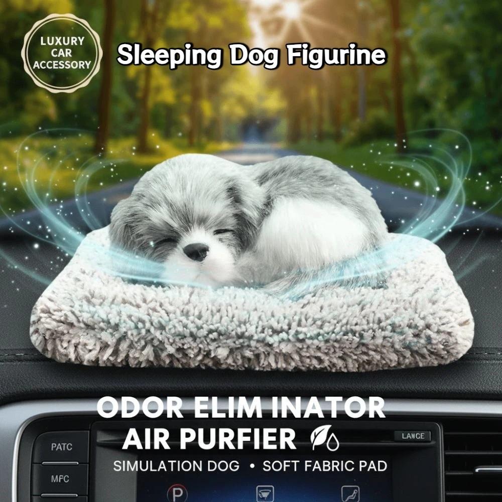 Plush Car Center Console Dog Figurines Simulation Purifies The Air Sleeping Dog Figurine Toy with Cloth Pad Deodorizes