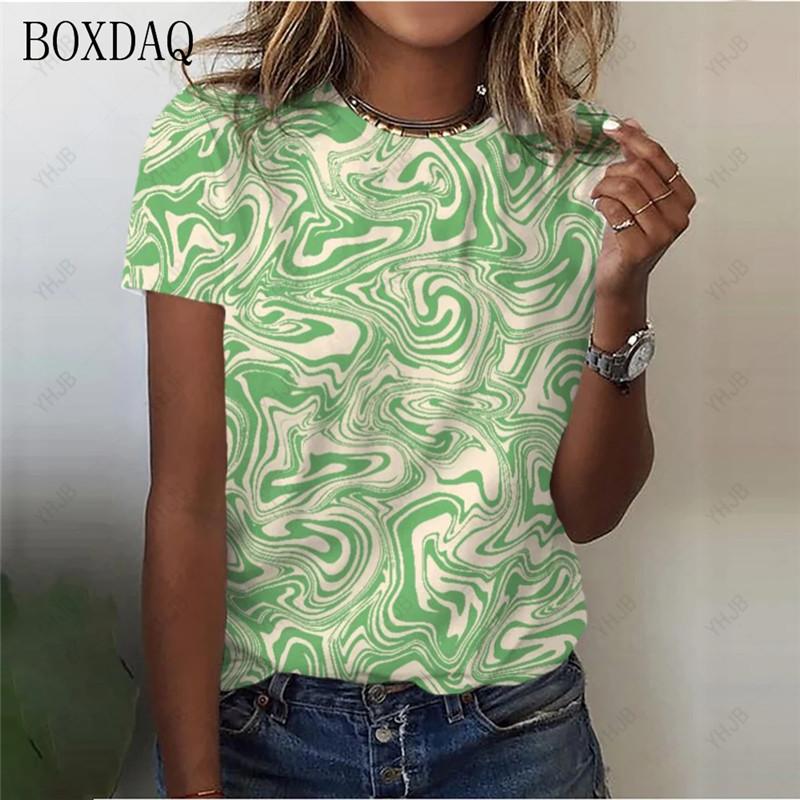 Fashion Women Striped T-Shirts Short Sleeve 3D Print Streetwear Ladies Trend T Shirt Summer O-Neck Casual Tops