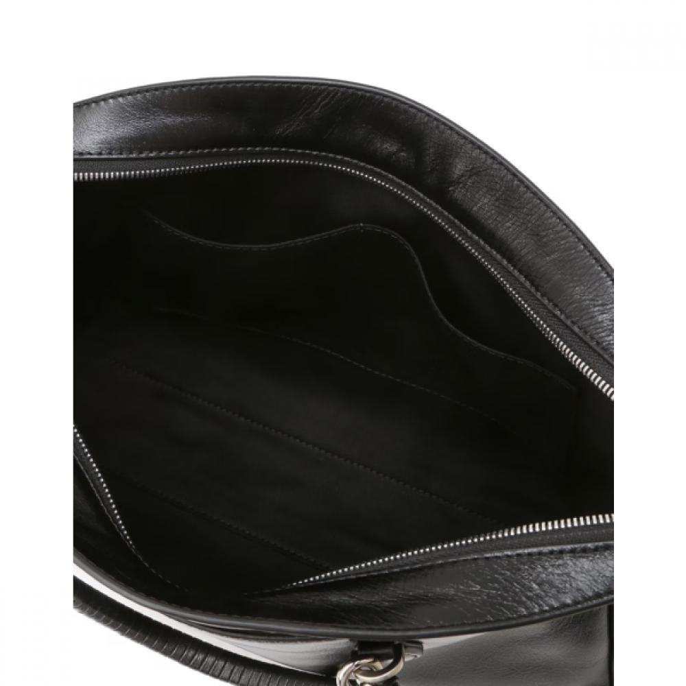 Daks Black Leather Tote Bag With Logo Decoration Dcba6f270bk