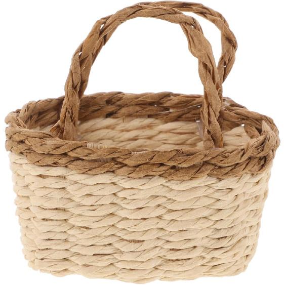Totority Miniature Woven Basket for Dollhouse Realistic Handheld Prop for Home Decor Crafts and Photography Mini House Supplies Color