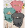 2026 Elegant Reading Season Cat Book Coffee Print Round Neck Women 3 Pack T Shirts Simple Slogan Needs Spring Summer Autumn Clothing Gift Set